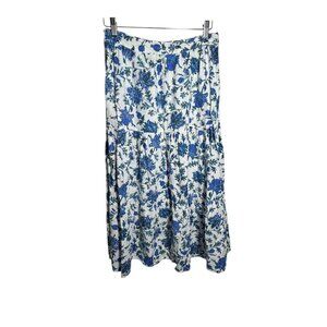 Nicole Miller Artelier Blue white Chinoiserie pattern linen midi skirt small